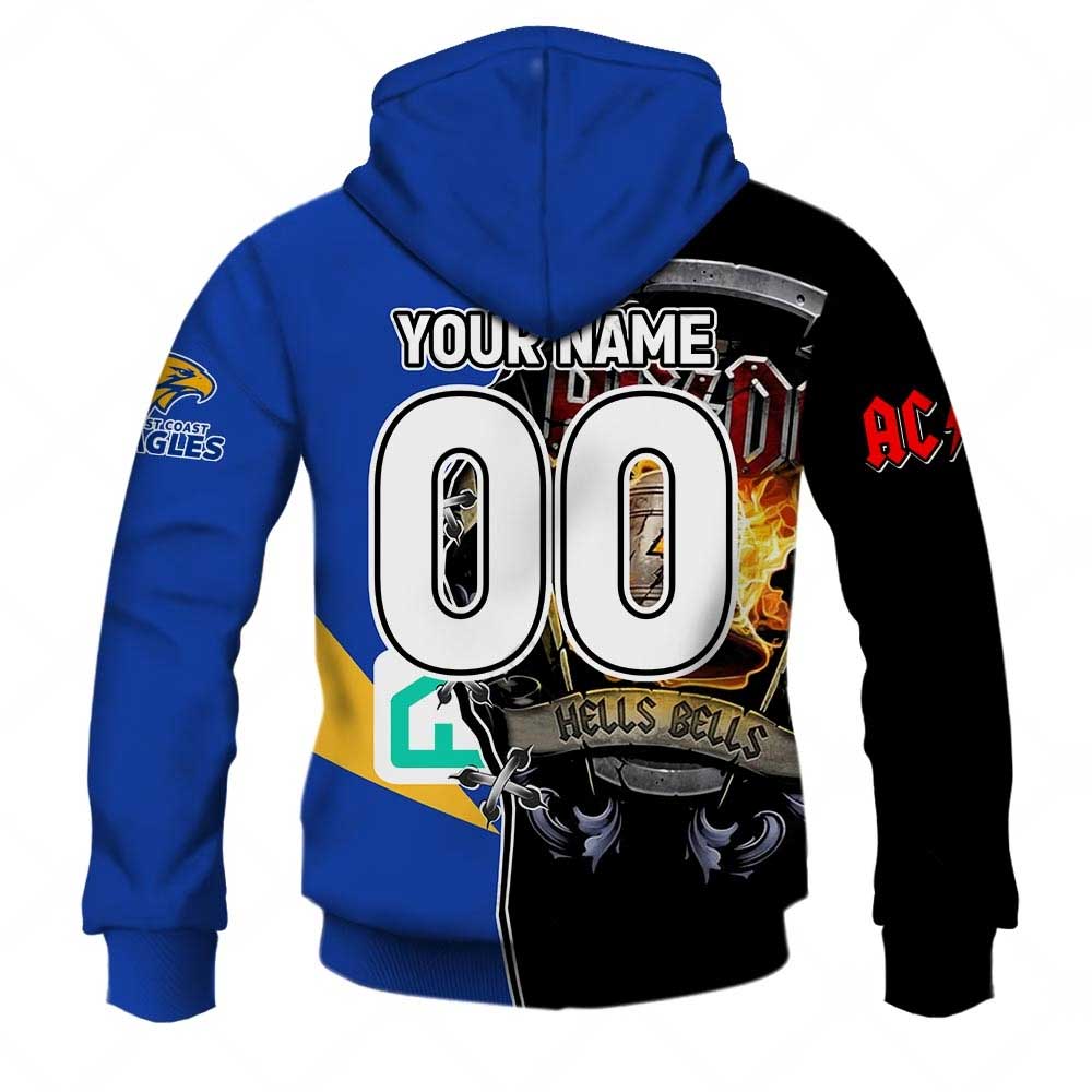 AFL West Coast Eagles AC/DC Mix Custom Name Number 2023 Home Guernsey Pullover Hoodie