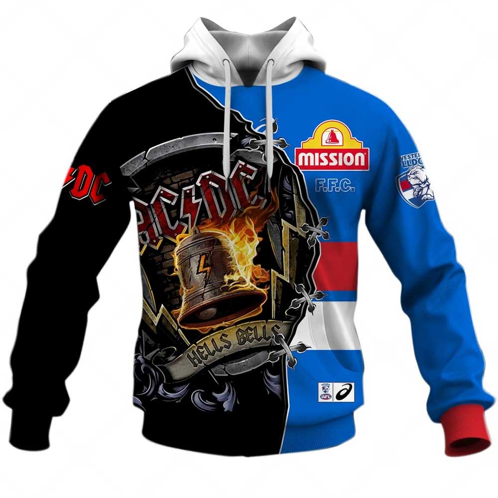 AFL Western Bulldogs AC/DC Mix Custom Name Number 2023 Home Guernsey Pullover Hoodie