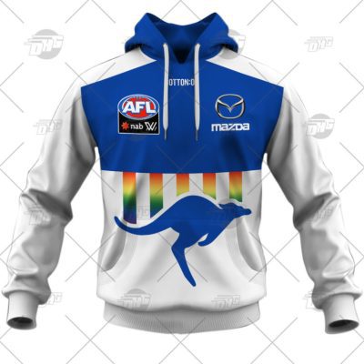 AFL North Melbourne Kangaroos Custom Name Number 2022 Pride Guernsey Pullover Hoodie
