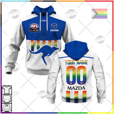 AFL North Melbourne Kangaroos Custom Name Number 2022 Pride Guernsey Pullover Hoodie