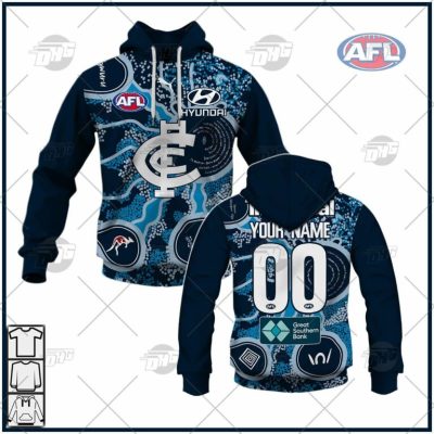 AFL Carlton Blues Custom Name Number 2022 Indigenous Guernsey Pullover Hoodie