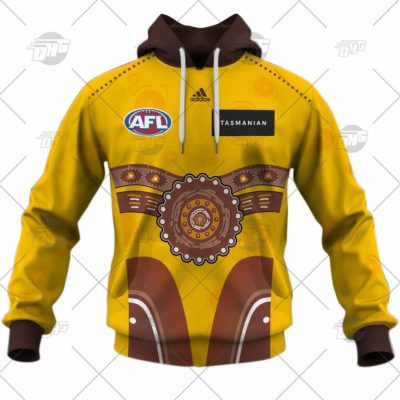 AFL Hawthorn Hawks Custom Name Number 2022 Indigenous Guernsey Pullover Hoodie