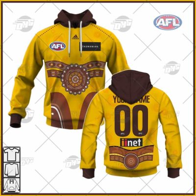AFL Hawthorn Hawks Custom Name Number 2022 Indigenous Guernsey Pullover Hoodie