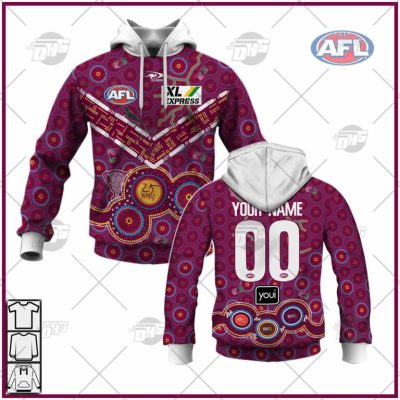 AFL Brisbane Lions Custom Name Number 2022 Indigenous Guernsey Pullover Hoodie