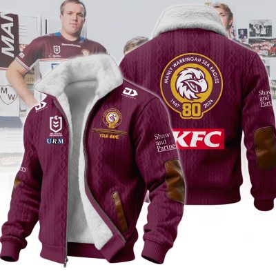 Manly Warringah Sea Eagles NRL Wool-Lined Fleece Zipper Jacket