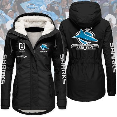 Cronulla-Sutherland Sharks Women's Hooded Lined Thick Trench Coat – Warm Winter Jacket