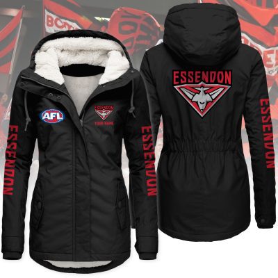 Essendon Football Club AFL Women’s Hooded Lined Thick Trench Coat – Warm Winter Jacket