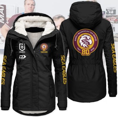 Manly Warringah Sea Eagles Women's Hooded Lined Thick Trench Coat – Warm Winter Jacket