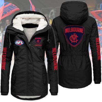 Melbourne Football Club AFL Women’s Hooded Lined Thick Trench Coat – Warm Winter Jacket