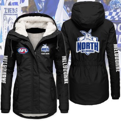North Melbourne Football Club AFL Women’s Hooded Lined Thick Trench Coat – Warm Winter Jacket