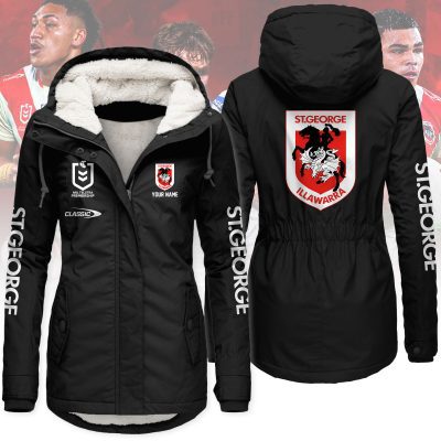 St. George Illawarra Dragons Women's Hooded Lined Thick Trench Coat – Warm Winter Jacket