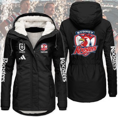 Sydney Roosters Women's Hooded Lined Thick Trench Coat – Warm Winter Jacket