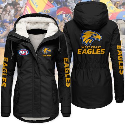 West Coast Eagles AFL Women’s Hooded Lined Thick Trench Coat – Warm Winter Jacket