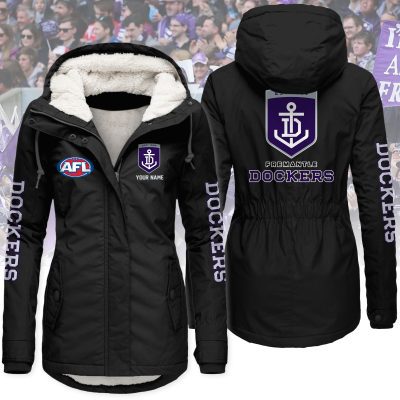 Fremantle Football Club AFL Women’s Hooded Lined Thick Trench Coat – Warm Winter Jacket