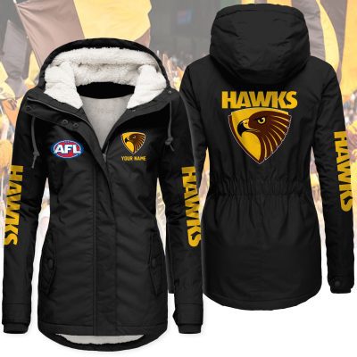 Hawthorn Football Club AFL Women’s Hooded Lined Thick Trench Coat – Warm Winter Jacket