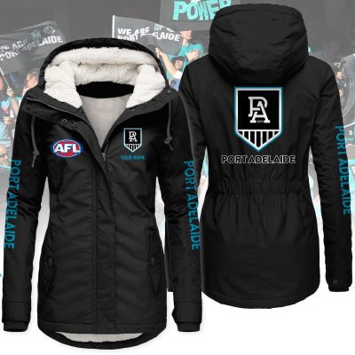 Port Adelaide Football Club AFL Women’s Hooded Lined Thick Trench Coat – Warm Winter Jacket