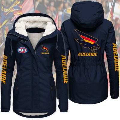 Adelaide Football Club AFL Women’s Hooded Lined Thick Trench Coat – Warm Winter Jacket