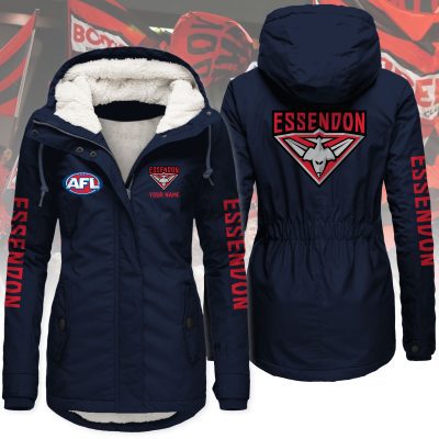 Essendon Football Club AFL Women’s Hooded Lined Thick Trench Coat – Warm Winter Jacket