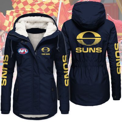 Gold Coast Football Club AFL Women’s Hooded Lined Thick Trench Coat – Warm Winter Jacket