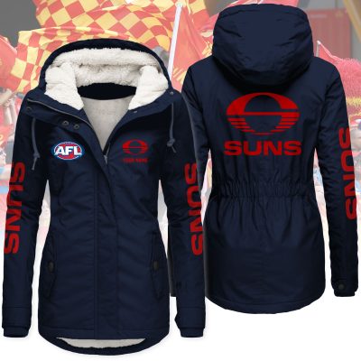Gold Coast Football Club AFL Women’s Hooded Lined Thick Trench Coat – Warm Winter Jacket