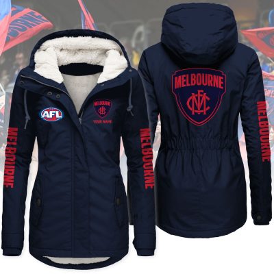 Melbourne Football Club AFL Women’s Hooded Lined Thick Trench Coat – Warm Winter Jacket