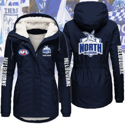 North Melbourne Football Club AFL Women’s Hooded Lined Thick Trench Coat – Warm Winter Jacket