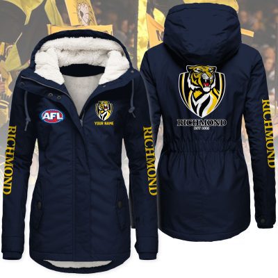 Richmond Football Club AFL Women’s Hooded Lined Thick Trench Coat – Warm Winter Jacket