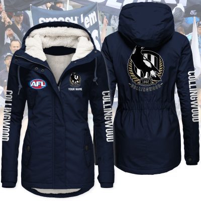 Collingwood Football Club AFL Women’s Hooded Lined Thick Trench Coat – Warm Winter Jacket