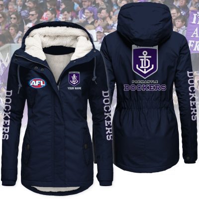 Fremantle Football Club AFL Women’s Hooded Lined Thick Trench Coat – Warm Winter Jacket
