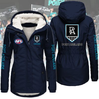 Port Adelaide Football Club AFL Women’s Hooded Lined Thick Trench Coat – Warm Winter Jacket