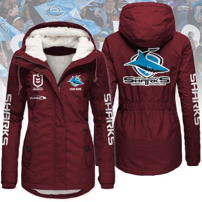 Cronulla-Sutherland Sharks Women's Hooded Lined Thick Trench Coat – Warm Winter Jacket