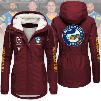 Parramatta Eels Women's Hooded Lined Thick Trench Coat – Warm Winter Jacket