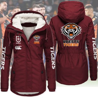 Wests Tigers Women's Hooded Lined Thick Trench Coat – Warm Winter Jacket