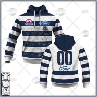 AFL Geelong Cats Custom Name Number 2022 Signatures Guernsey Pullover Hoodie