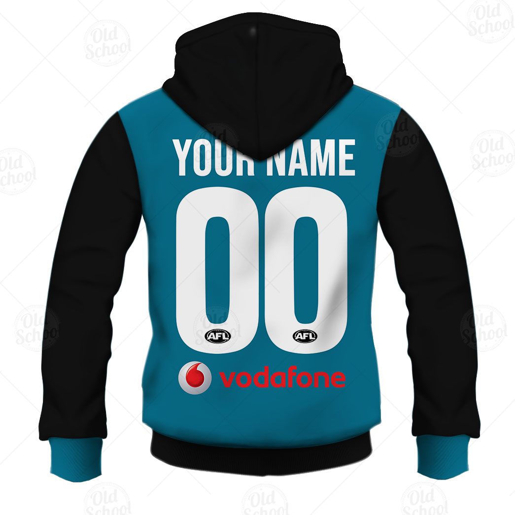 AFL Port Adelaide Custom Name Number 2007 Vintage Retro Guernsey Pullover Hoodie