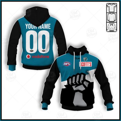 AFL Port Adelaide Custom Name Number 2007 Vintage Retro Guernsey Pullover Hoodie