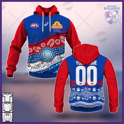 AFL Western Bulldogs Custom Name Number 2021 Indigenous Guernsey Pullover Hoodie