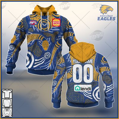 AFL West Coast Eagles Custom Name Number 2021 Indigenous Guernsey Pullover Hoodie