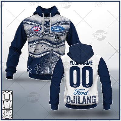 AFL Geelong Cats Custom Name Number 2021 Indigenous Guernsey Pullover Hoodie