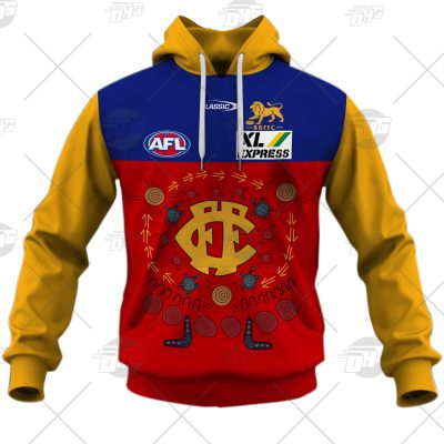 AFL Brisbane Lions Custom Name Number 2021 Indigenous Guernsey Pullover Hoodie V2