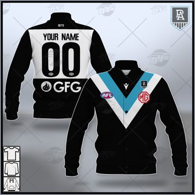 AFL Port Adelaide Custom Name Number 2021 Home Guernsey Baseball Jacket