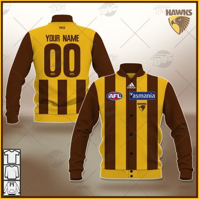 AFL Hawthorn Hawks Custom Name Number 2021 Home Guernsey Baseball Jacket