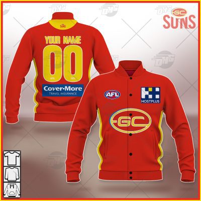 AFL Gold Coast Suns Custom Name Number 2021 Home Guernsey Baseball Jacket