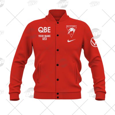 AFL Sydney Swans Custom Name Number Red 2021 Season Baseball Jacket