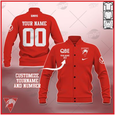 AFL Sydney Swans Custom Name Number Red 2021 Season Baseball Jacket