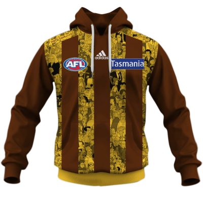 AFL Hawthorn Hawks Custom Name Number The Simpsons Guernsey Pullover Hoodie