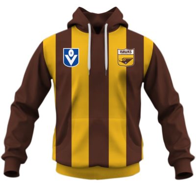 AFL Hawthorn Hawks Custom Name Number 90s Vintage Retro Guernsey Pullover Hoodie