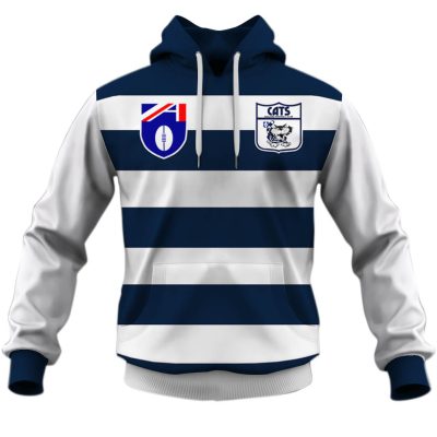 AFL Geelong Cats Custom Name Number 90s Vintage Retro Guernsey Pullover Hoodie