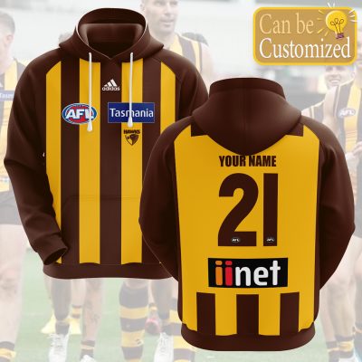 AFL Hawthorn Hawks Custom Name Number 2021 Home Guernsey Pullover Hoodie