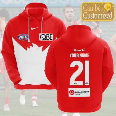 AFL Sydney Swans Custom Name Number 2021 Home Guernsey Pullover Hoodie